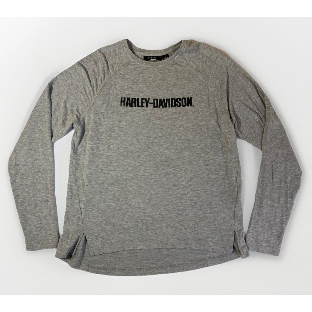 Harley Davidson Shirt Womens Large Gray Long Sleeve Soft Stretchy Biker